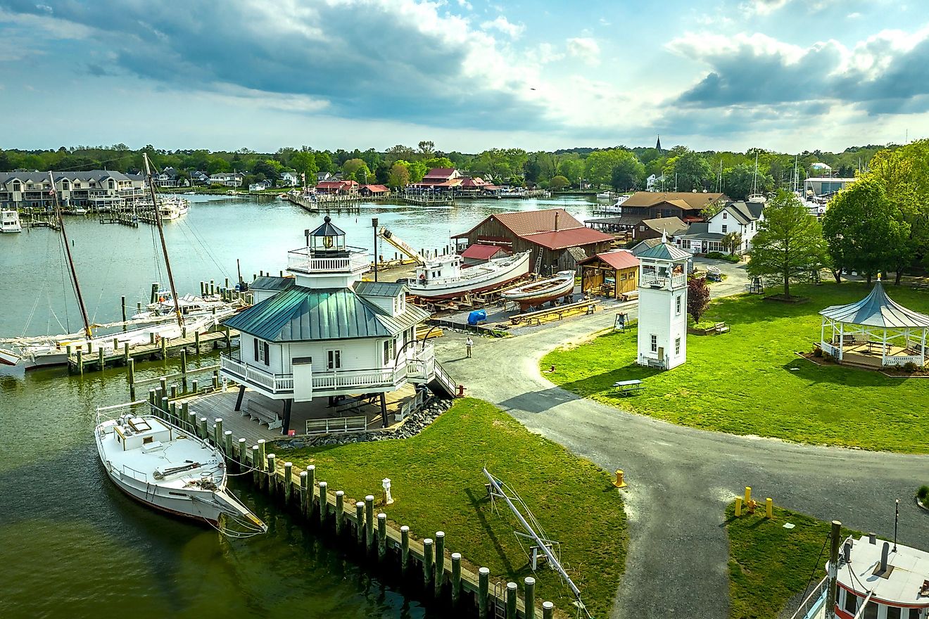 Boats docked in the harbor of Saint Michaels, Maryland.