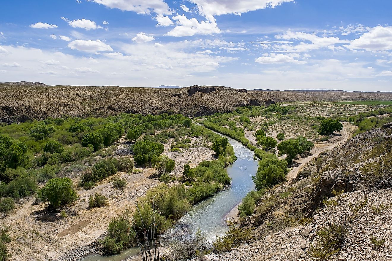 Gila River flowing through the Gila Box Riparian National Conservation Area near Safford, Arizona. 