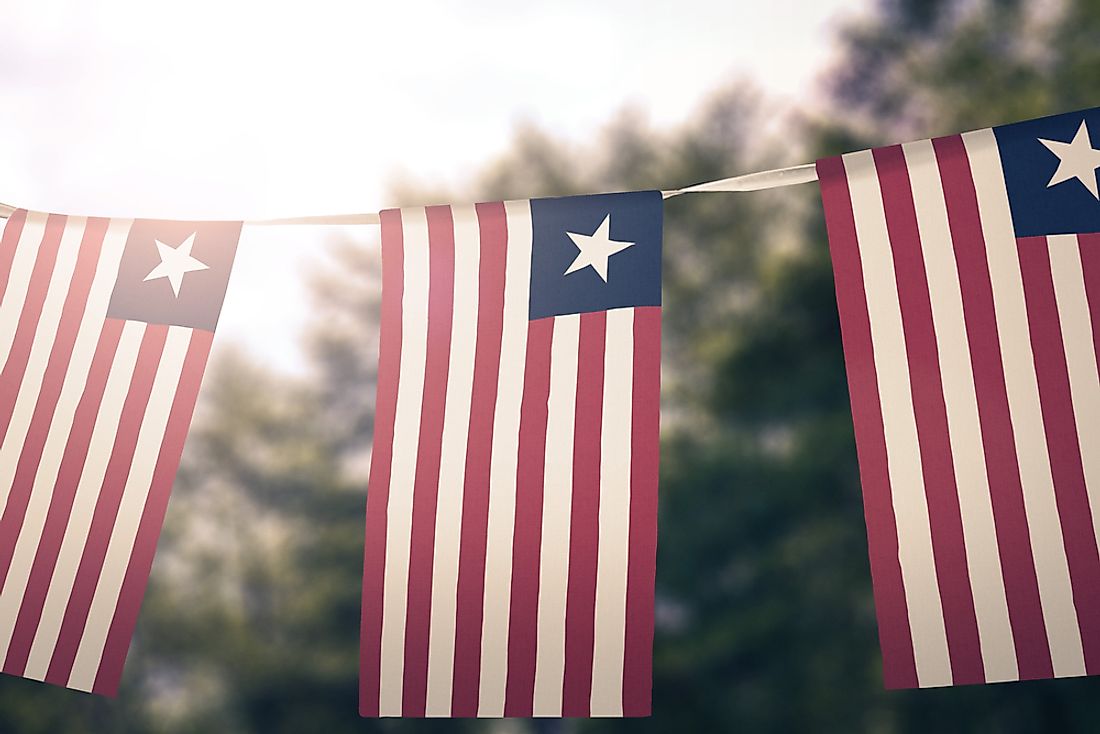 The flag of Liberia on a banner. 