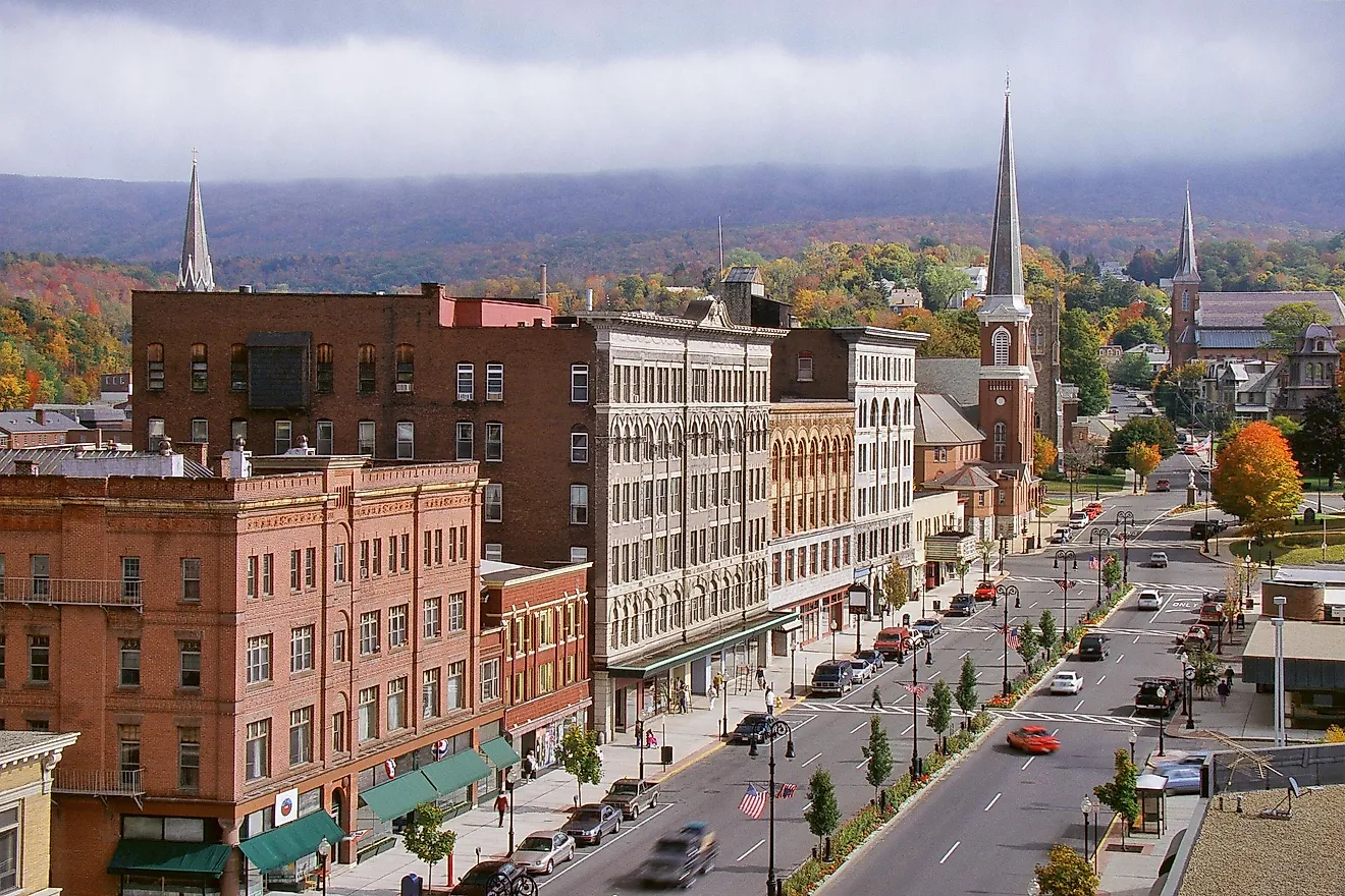 Main Street storefronts in North Adams, Massachusetts.