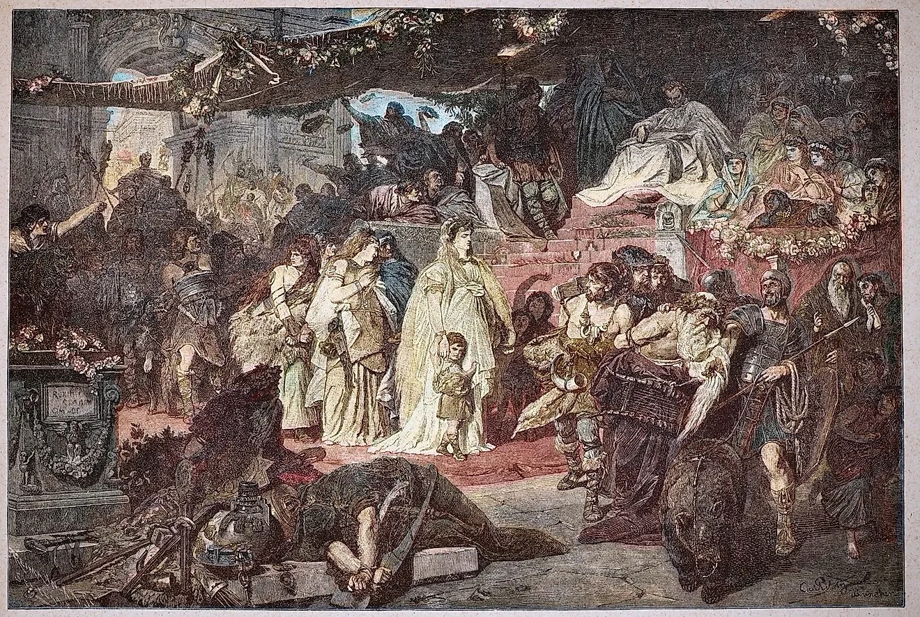 Ancient Roman history, Thusnelda in the Triumphal Procession of Germanicus, Vintage illustration