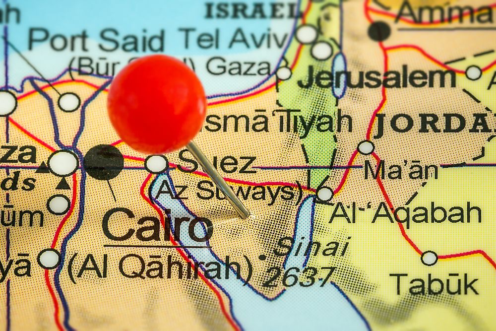 A map showing the Sinai Peninsula, which has been a hot bed of terrorism in Egypt in the late 2010s. 