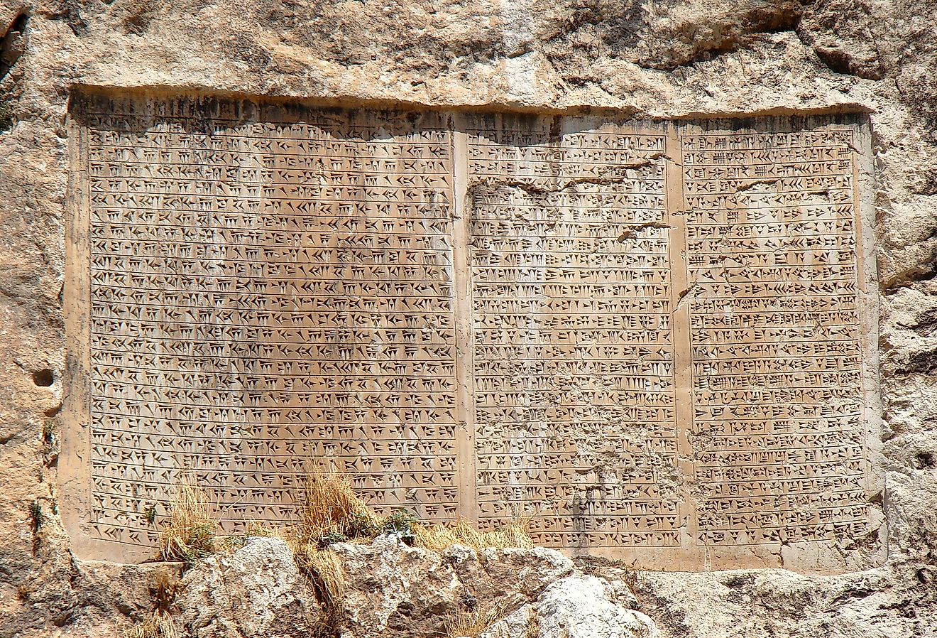 A large cuneiform inscription on the Van Castle hill, west of modern-day Van, in eastern Turkey. Image credit Bjørn Christian Tørrissen, CC BY-SA 3.0 <https://creativecommons.org/licenses/by-sa/3.0>, via Wikimedia Commons