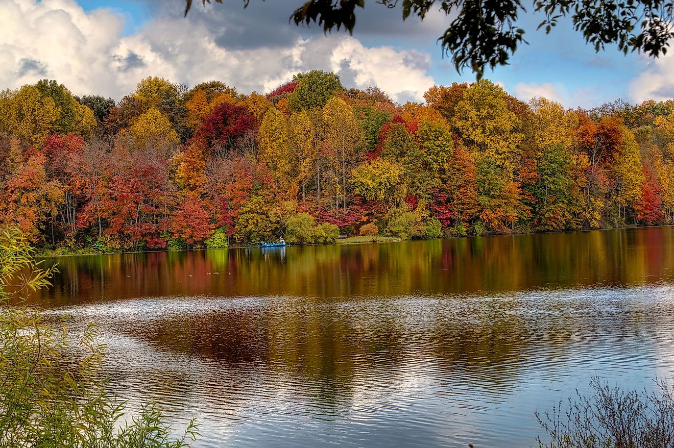 Centennial Lake, fall color reflection in Centennial Park, Columbia, Maryland. 