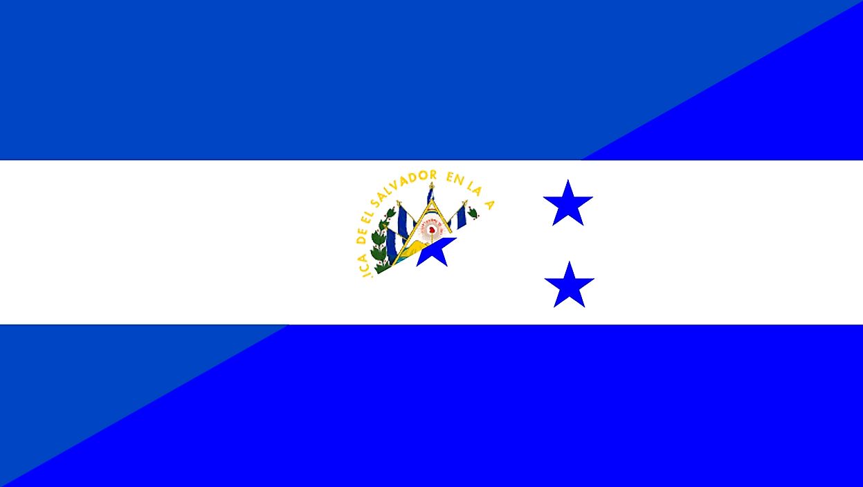 The flag of El Salvador is in the top left corner, while Honduras is in the bottom right.