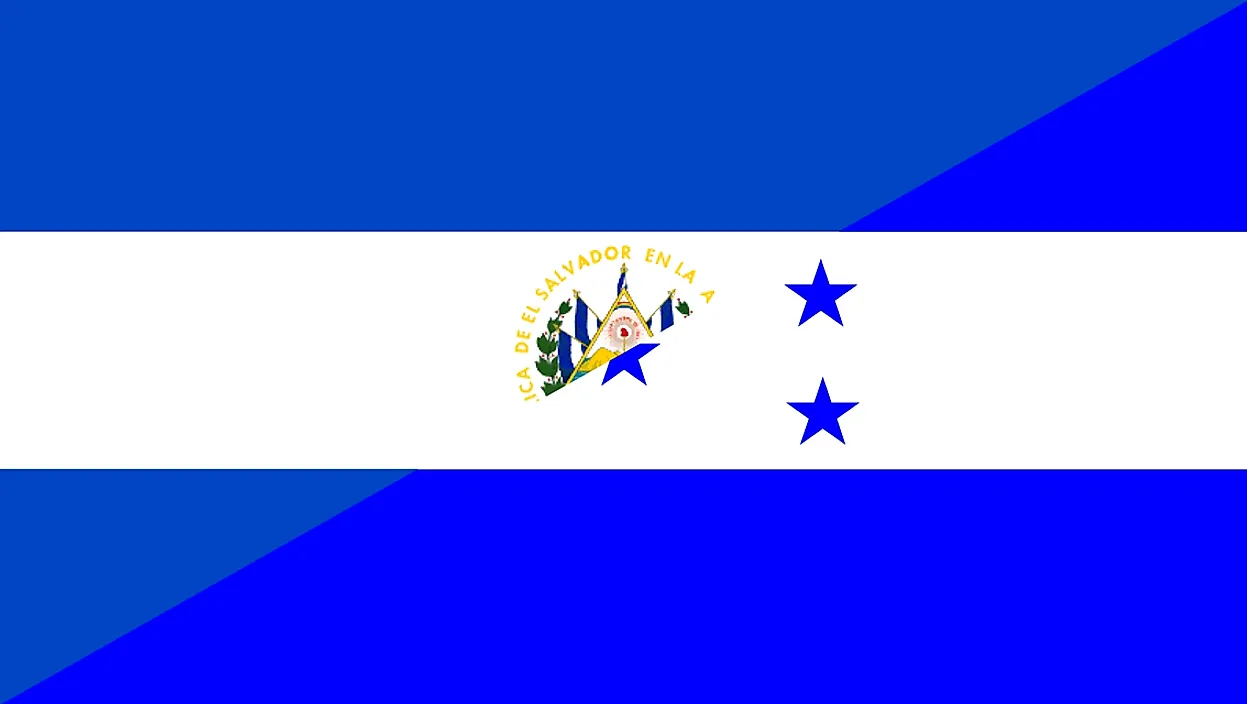 The flag of El Salvador is in the top left corner, while Honduras is in the bottom right.