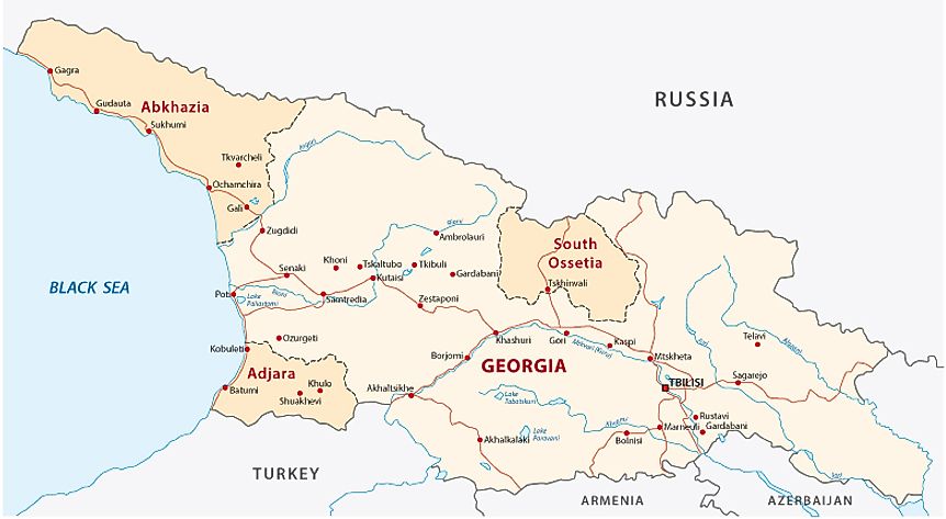 A map of Georgia showing disputed areas. 