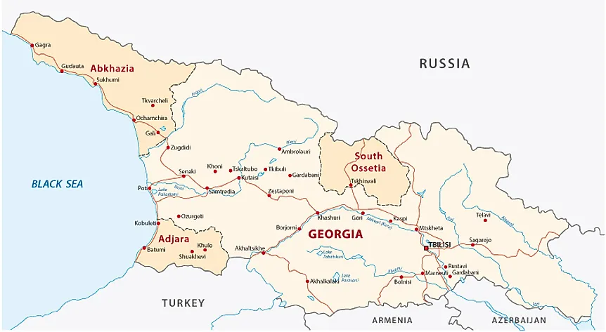A map of Georgia showing disputed areas.