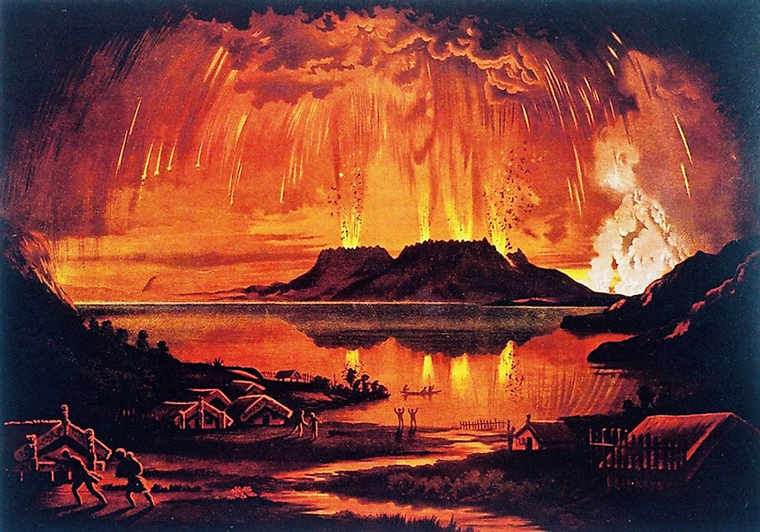 An artist's representation of the "Mount Tarawera in Eruption."