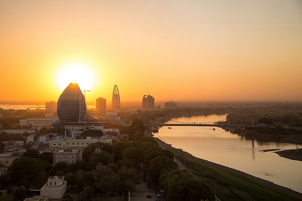 Khartoum, the capital city of Sudan, on the banks of the Nile River. 