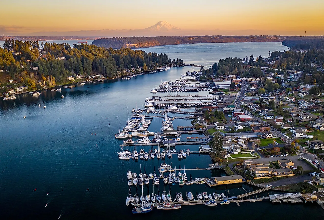 Orange sunset over Gig Harbor, Washington.