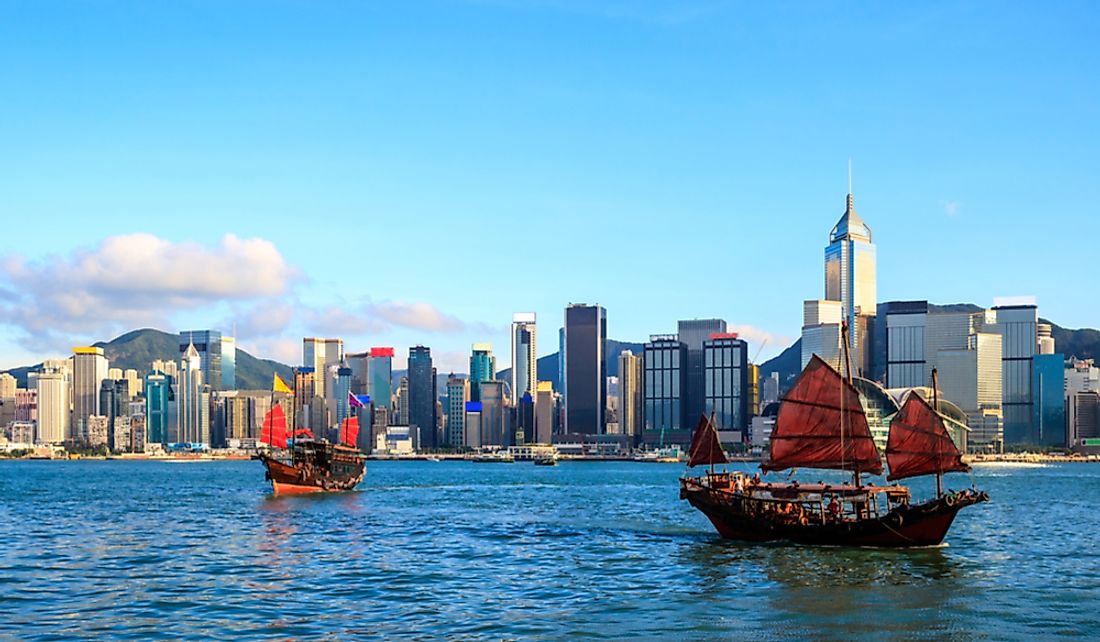 Tourist junk boat in Victoria Harbor, Hong Kong.