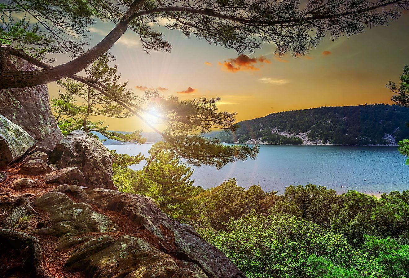 Scenic views found while exploring Devil's Lake State Park in Baraboo, Wisconsin USA during sunset.