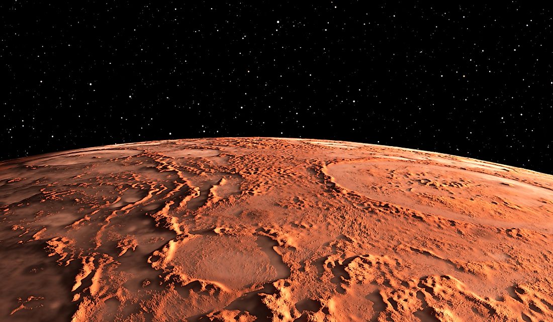 A 3D rendering of the surface of Mars. 