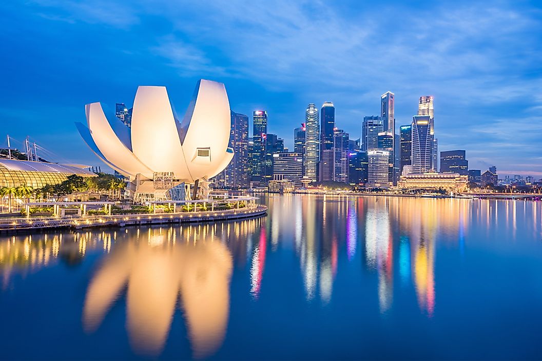 The skyline of Singapore, the world's most densely populated island nation.