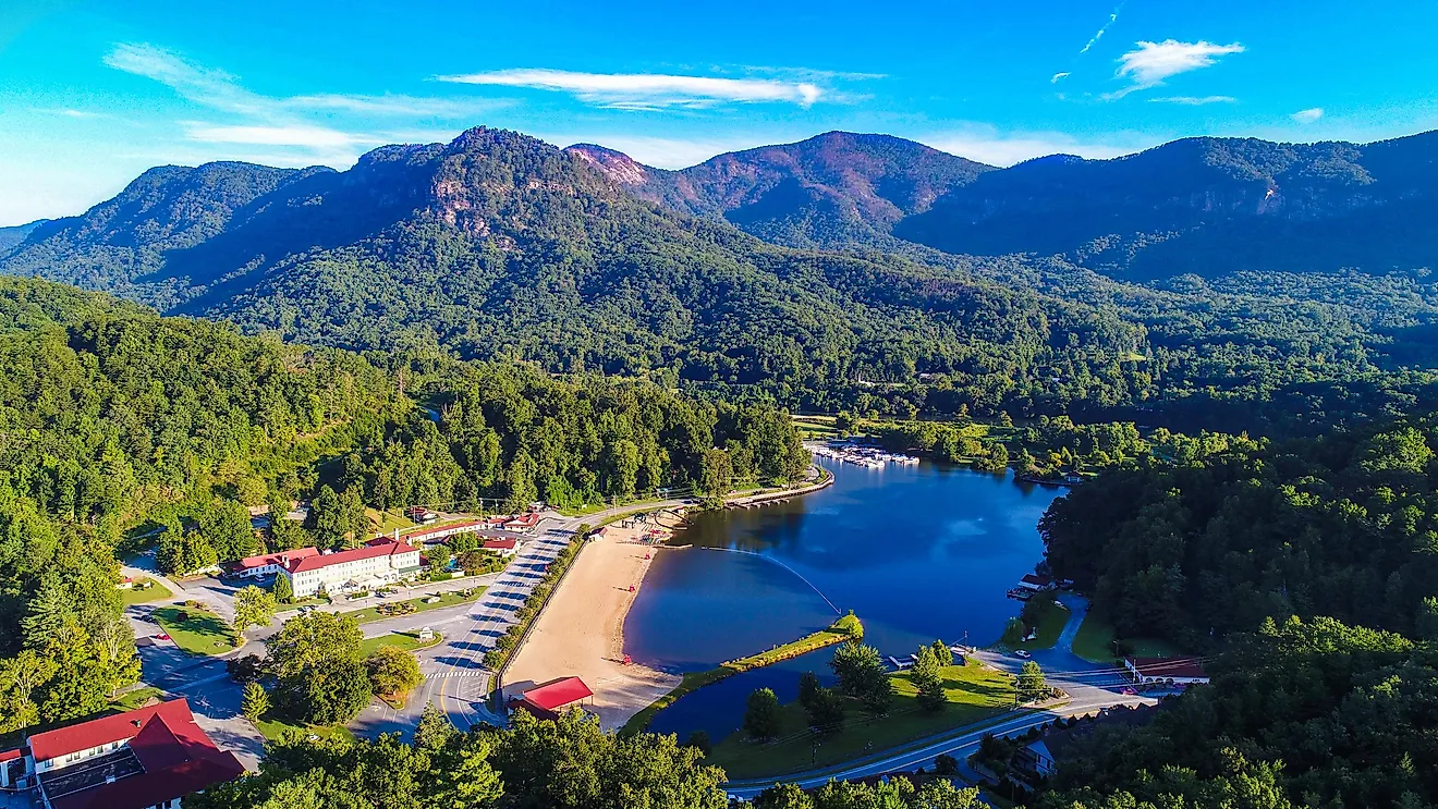 Aerial of Lake Lure in North Carolina.