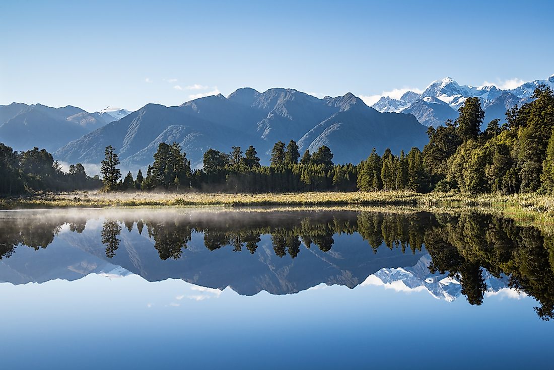 Lake Matheson is a kettle lake in New Zealand. 