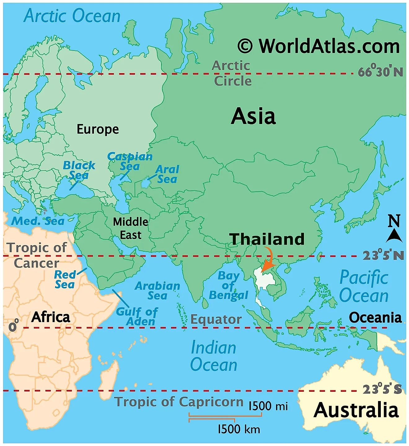 Mapa que muestra la ubicación de Tailandia en el mundo.