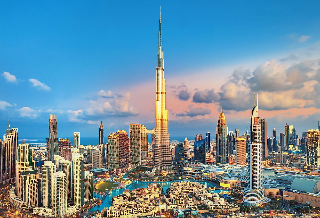 Dubai's amazing city center skyline with luxury skyscrapers, United Arab Emirates. 