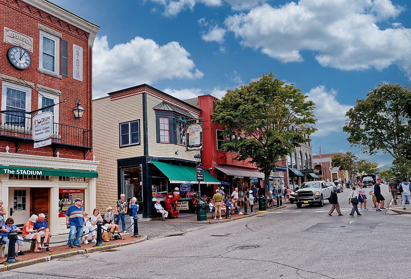 People walking in downtown Bar Harbor, Maine. Image credit Darryl Brooks via Shutterstock