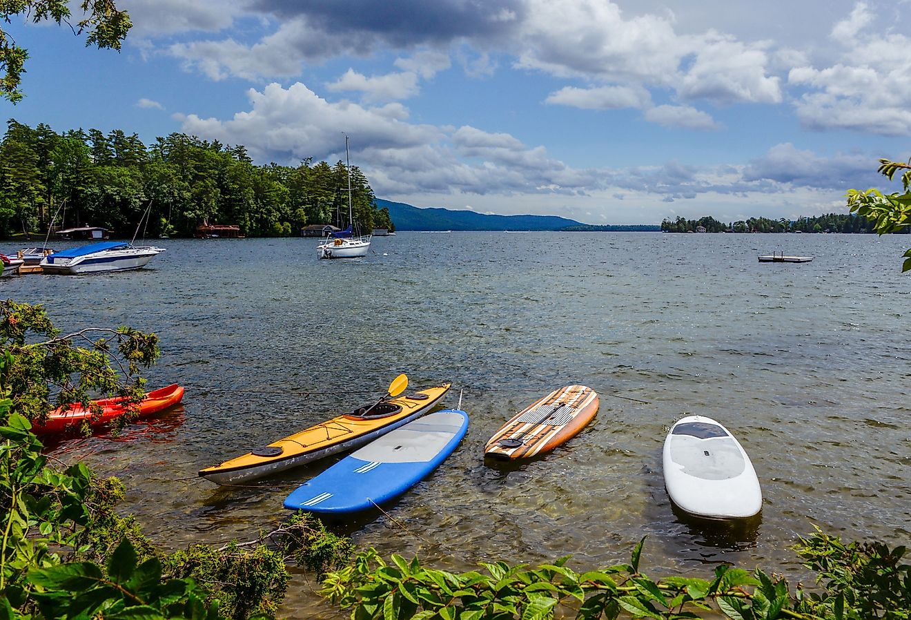 Stand up paddle boards along Lake George, New York.