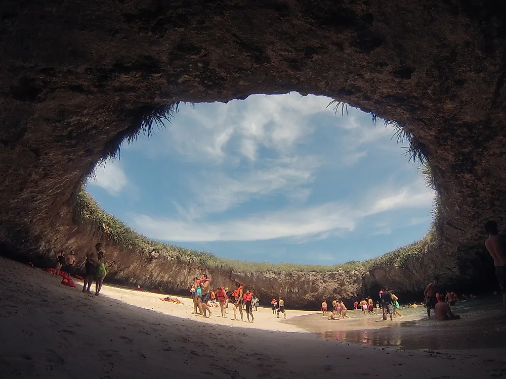 Found in the Marieta Islands off the coast of Puerto Vallarta, Mexico, the beach was formed by an accidental military bomb drop.