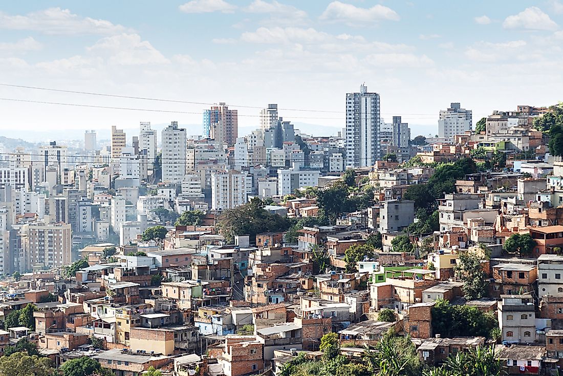 The famous photo of Belo Horizonte, Brazil, showing a wealthy neighborhood directly adjacent to a poor neighborhood. 