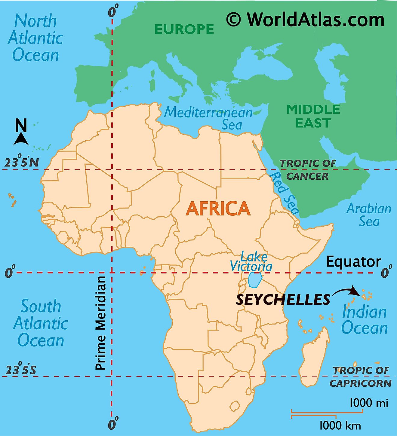 Map showing location of Seychelles in the world.