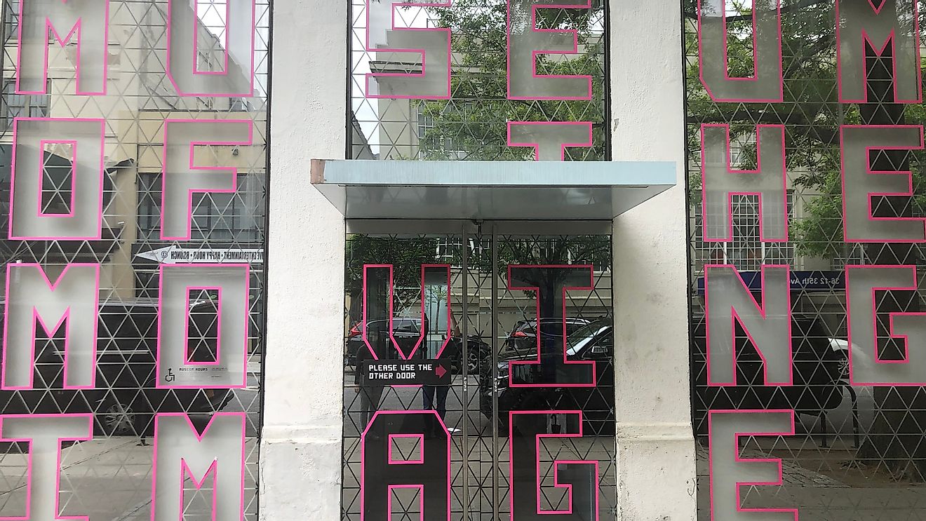 Outside entrance of The Museum of the Moving Image in Astoria Queens, New York City.