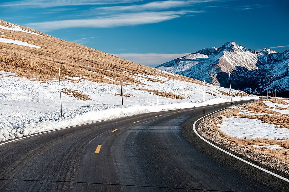 Trail Ridge Road cuts across Rocky Mountain National Park in the US state of Colorado.