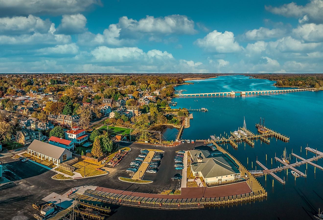 Aerial summer view of colonial Chestertown on the Chesapeake Bay in Maryland USA
