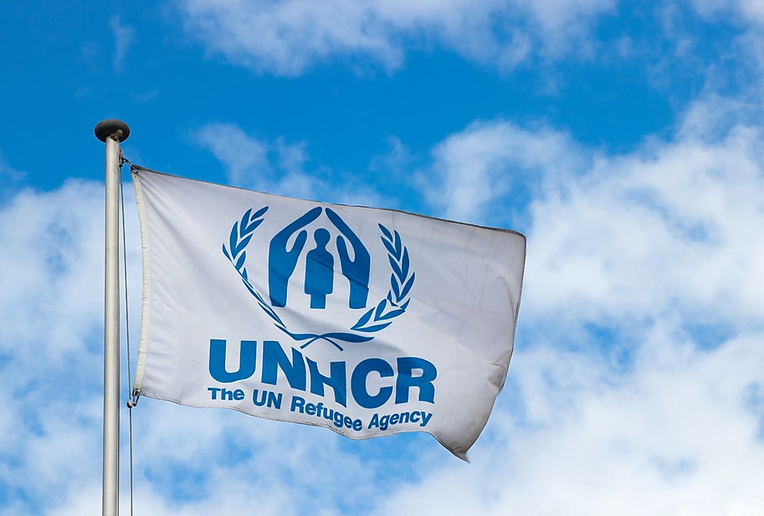 The flag of the UN Refugee Agency. Photo credit: Juriaan Wossink / Shutterstock.com. 