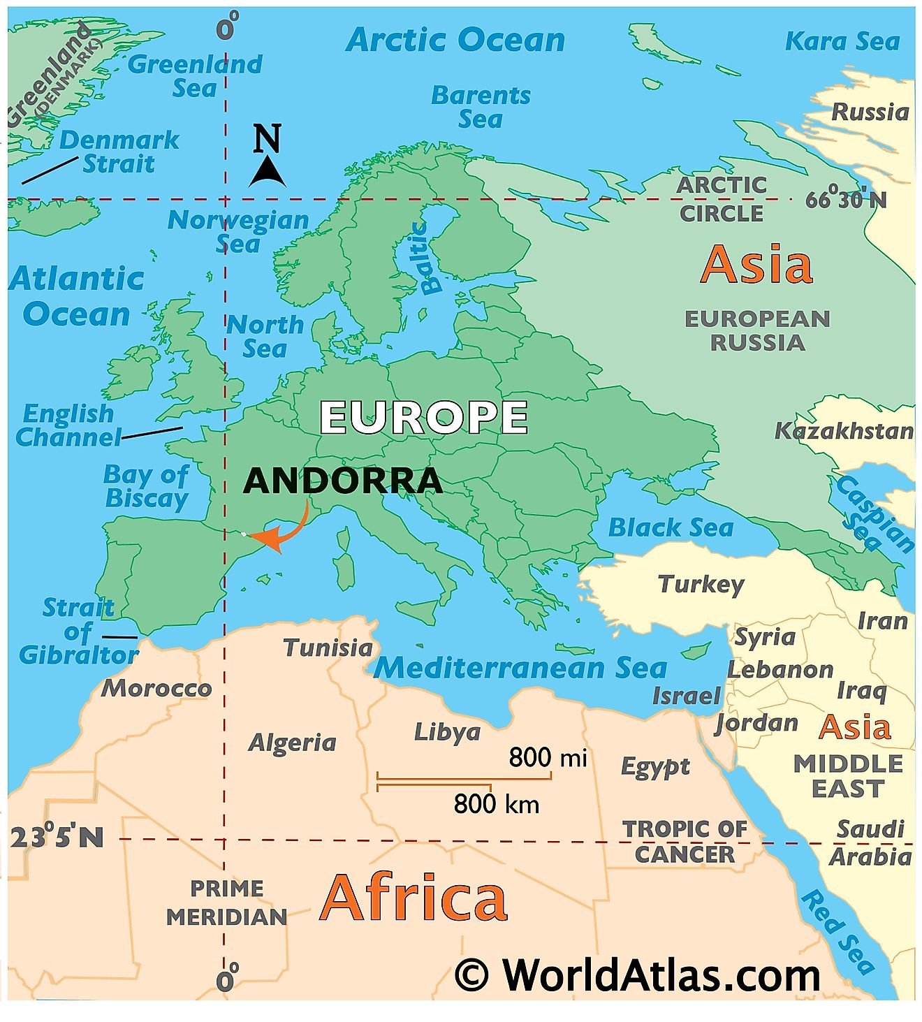 Mapa que muestra la ubicación de Andorra en el mundo.