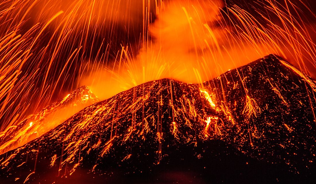 Explosions of lava from Mount Etna in Italy.