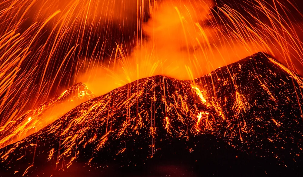 Explosions of lava from Mount Etna in Italy.