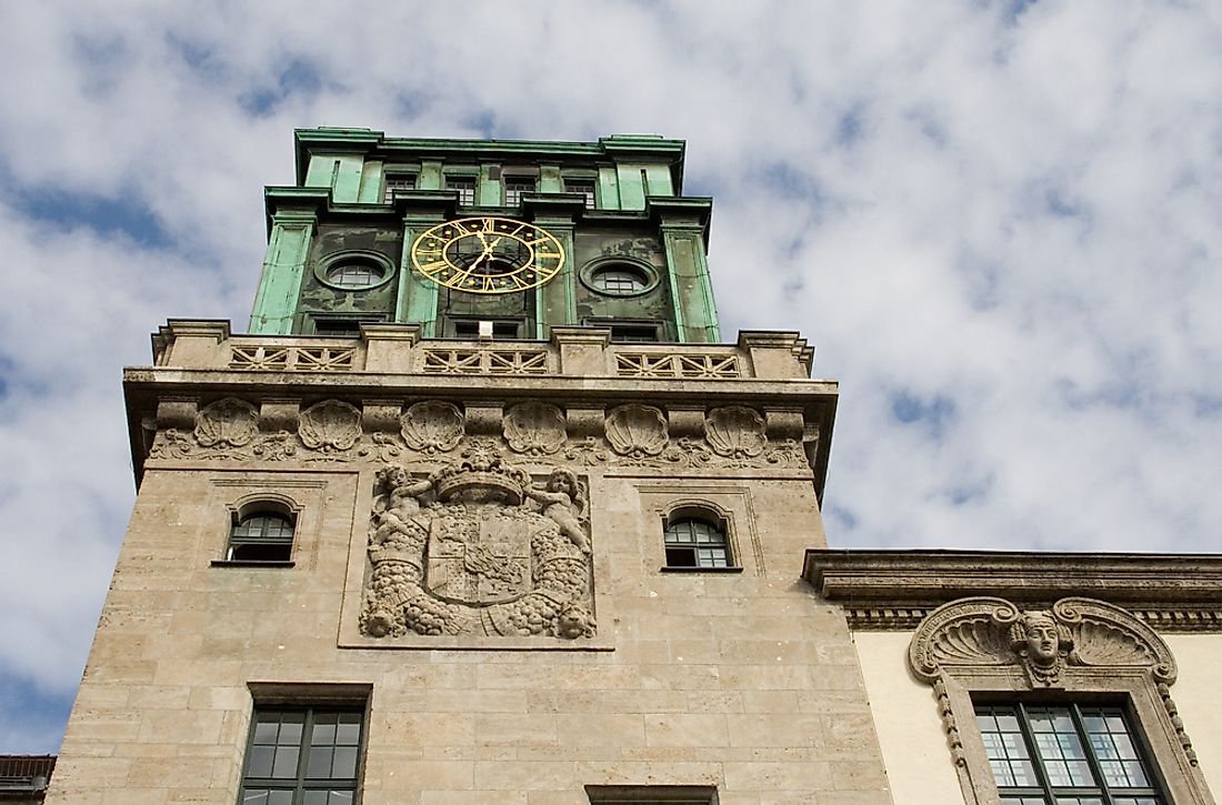 The bell tower of the Technical University of Munich. 