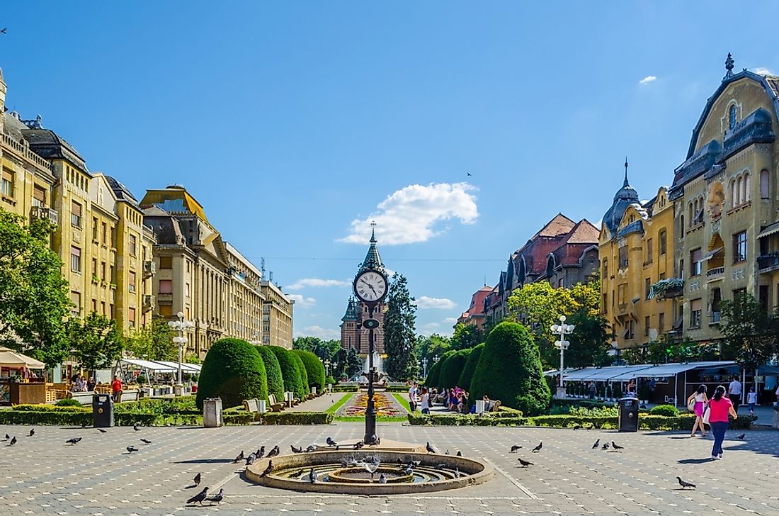 A major square in Timișoara. 