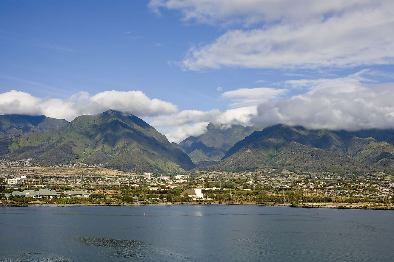 Horizontal image of Kahului Bay on Maui, from an incoming cruise ship. 