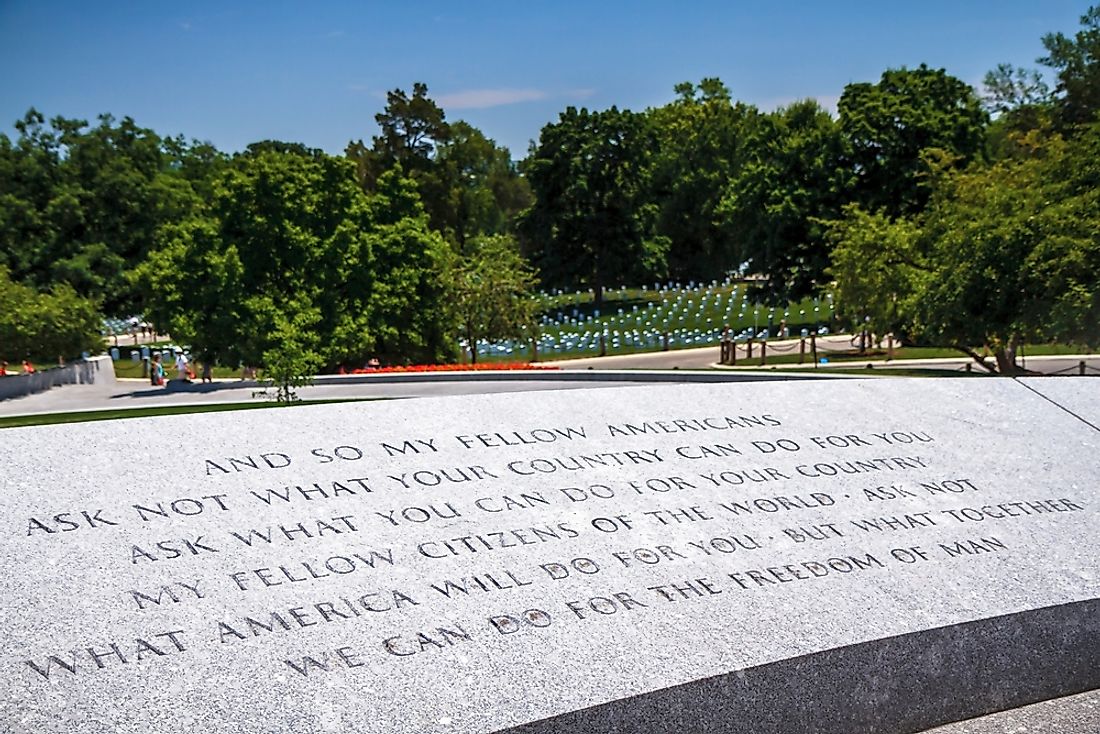 JFK's inaugural address at his grave site in Arlington National Cemetery. Editorial credit: ZRyzner / Shutterstock.com