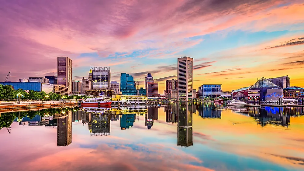 The skyline of Baltimore, Maryland as seen from Inner Harbor.