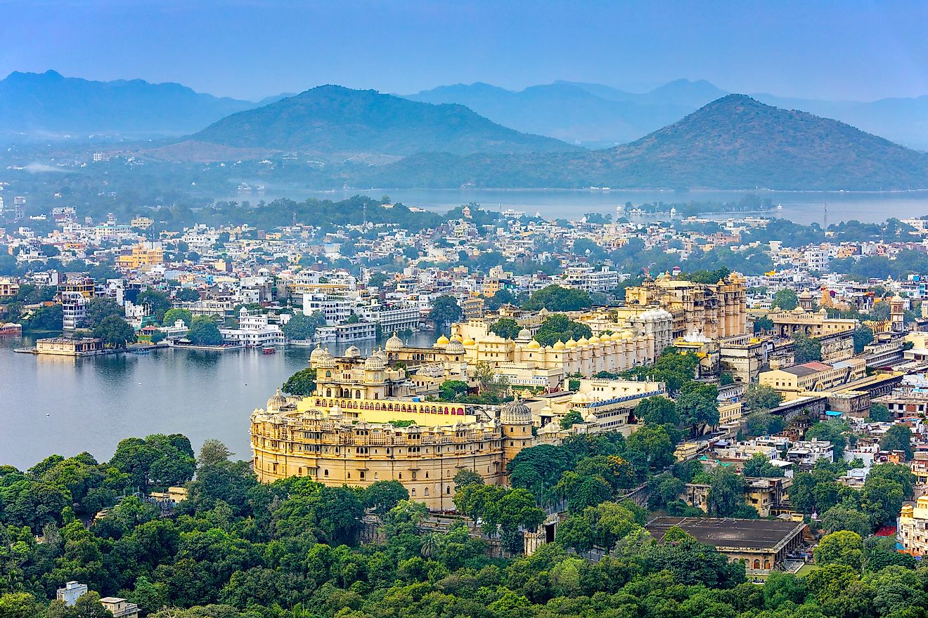 Aerial view of City Palace, Udaipur, Rajasthan, India