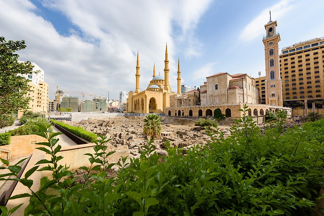 A cathedral and mosque coexisting in Beirut, Lebanon. 