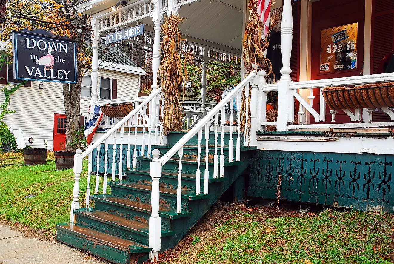 A small business decorates for the fall in Wilmington, Vermont