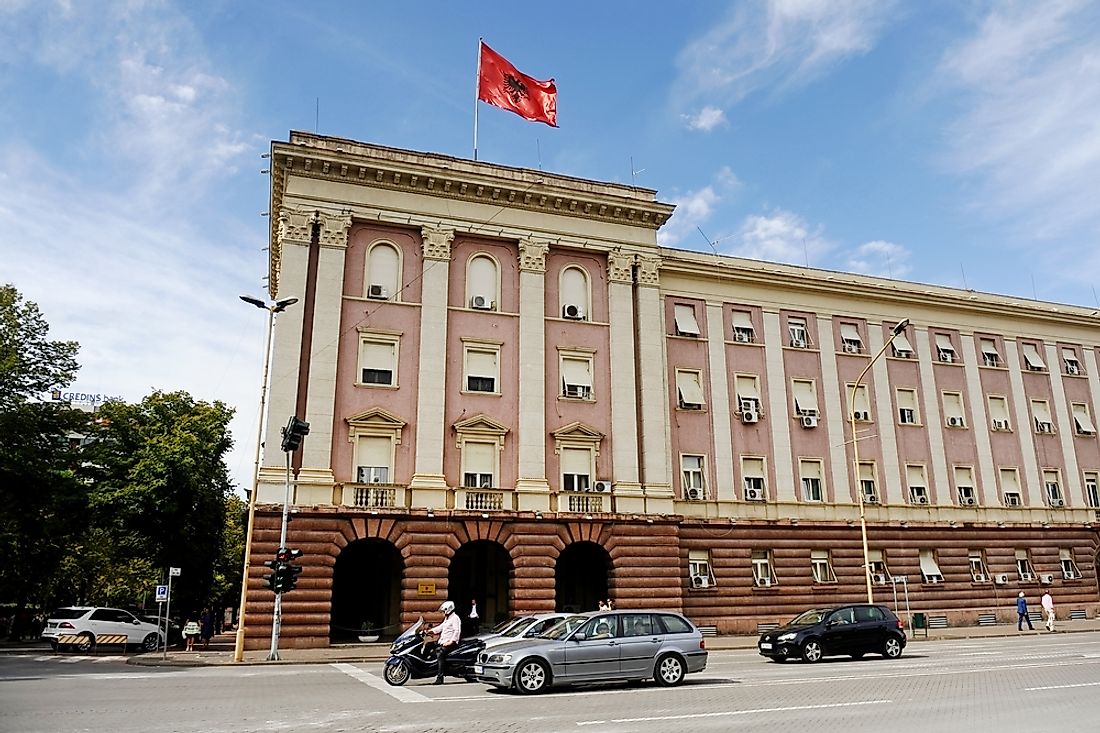 The Albanian government building in Tirana. Editorial credit: roibu / Shutterstock.com.