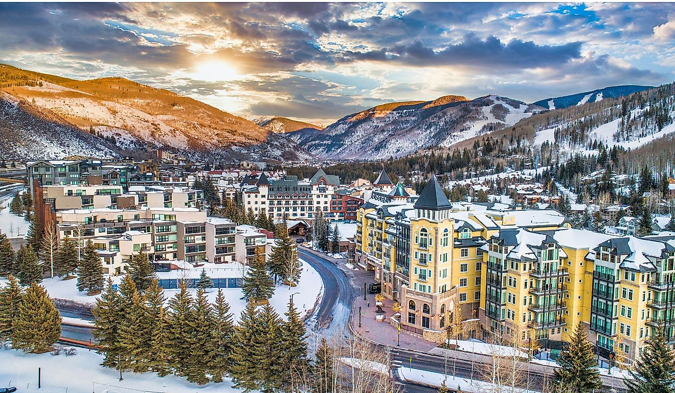 Vail, Colorado, USA Drone Village Skyline Aerial.