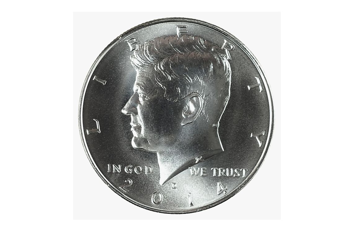 A portrait of JFK on the 50 cent piece. 