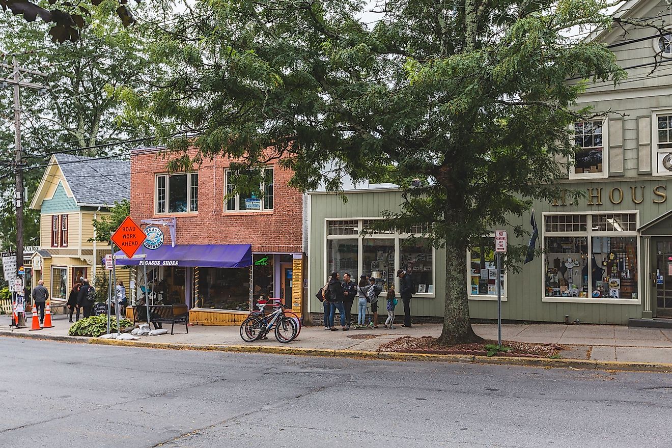 A view of the street and stores in Woodstock, New York. Editorial credit: solepsizm / Shutterstock.com
