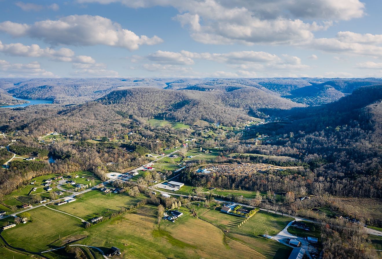 Scenic aerial view of the Central Kentucky countryside near Berea.