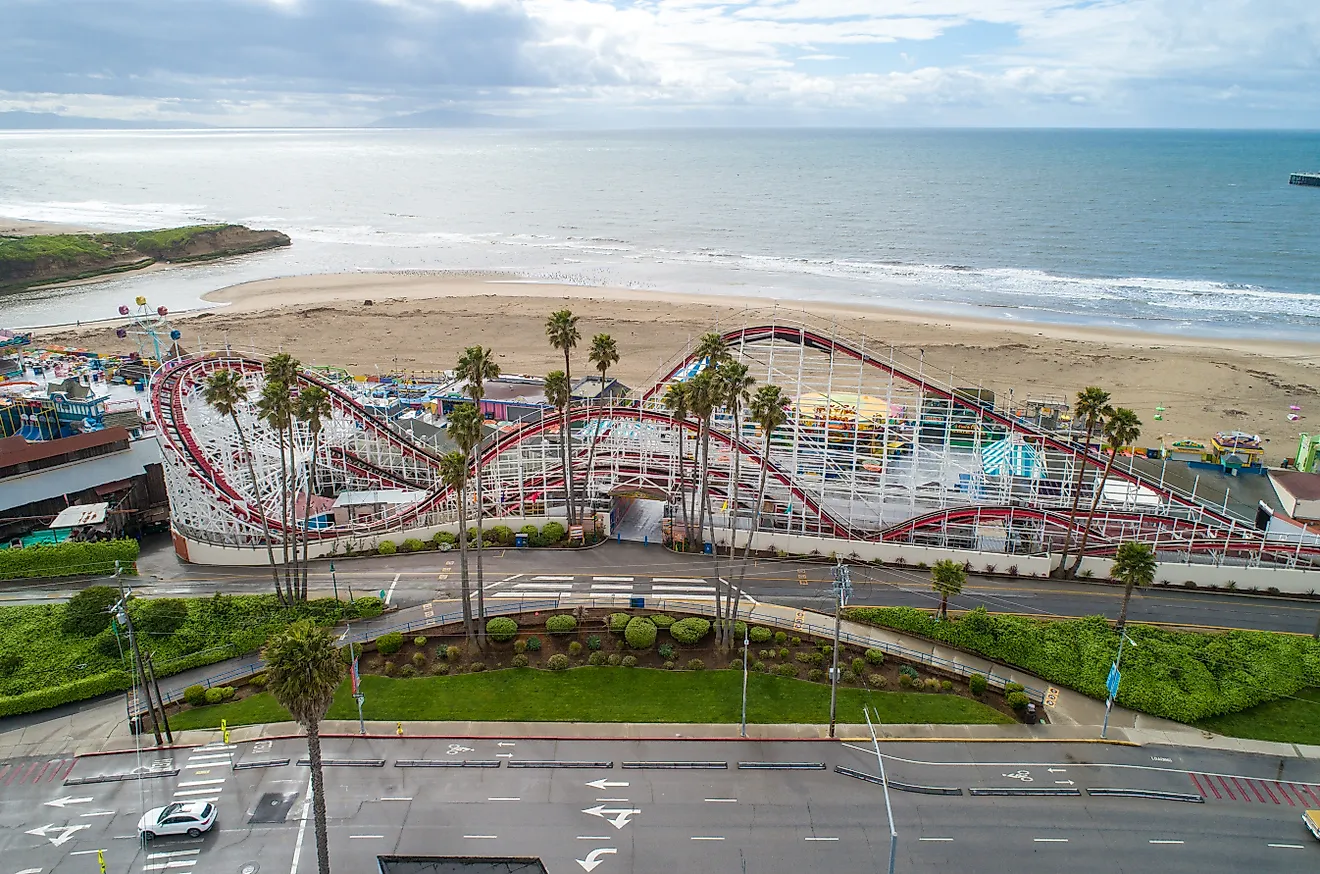 Santa Cruz Beach Boardwalk’s vintage ride: the Giant Dipper roller coaster.