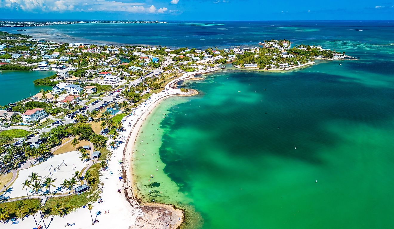 Sombrero Beach, with palm trees in the Florida Keys, Marathon, Florida.
